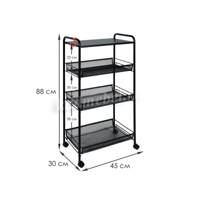 Этажерка Ладья-34КС на колесиках (Черный)
