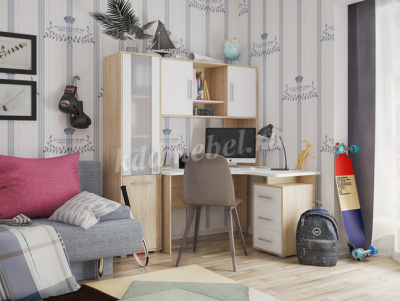 Стол компьютерный угловой Лайт-2 (Дуб сонома/Белый)