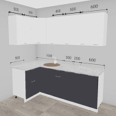 Кухня угловая Ксения 1,10*2,10 МДФ (Белый глянец/Графит) Олива жемчужная