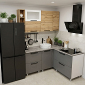 Кухня угоавая Кантри-Тоскана М 1,4*1,6  (Карбон вулкан/Дуб вотан/Столешница Олдвуд)