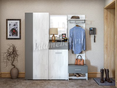 Зеркало Юнона (Дуб Белый Craft/Серый Шифер)