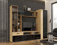 Гостиная Крокус (Дуб вотан/Черный глянец)