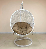 Кресло подвесное Lunar-175 (Белый ротанг/Темно-бежевая подушка) УЦЕНКА