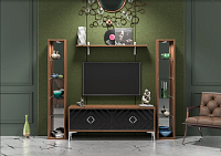 Гостиная Муар вариант-2 (Орех селект каминный/Чёрный глянец) УЦЕНКА