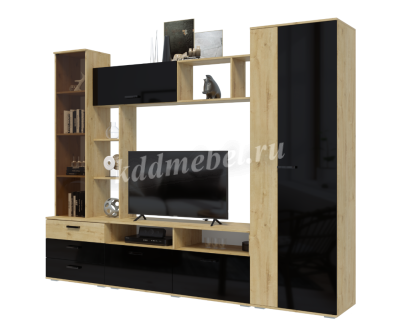 Гостиная Крокус (Дуб вотан/Черный глянец)