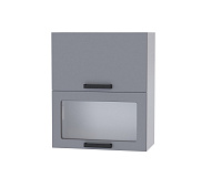 Шкаф верхний горизонтальный комбинированный со стеклом 6ВГКК кухня Крафт (Дуб сонома/Бетон светлый/Дуб крафт золотой)