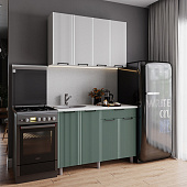 Кухня Кампео 1,2 (Белый снег/Бриз/Столешница Олдвуд)