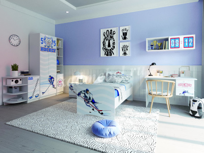 Стол письменный Смарти (Белый/Фотопечать Хоккей)